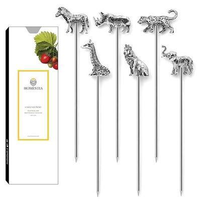 Homestia 6PCS Safari Animal Cocktail Picks, 4.7" Stainless Steel Martini Picks Olive Picks, Reusable Appetizer Skewers Garnish Tools for Drinks Party, Vintage Metal Cocktail Pins Accessories