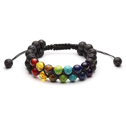 CrystalTears Mens Lava Rock Bracelet-Tiger Eye Bead Hemitate Bracelet Men Natural Stone Yoga Essential Oil Braid Bracelets Double Layer Beads