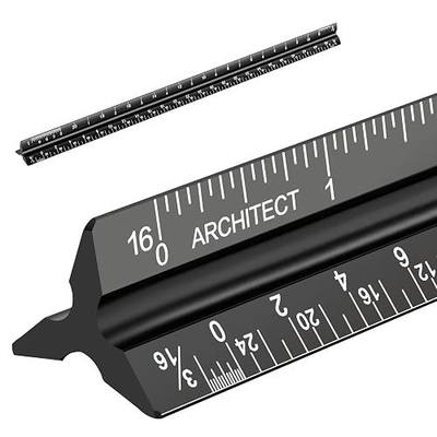 Architectural Scale Ruler, Imperial Measurements 12'', Laser-Etched Aluminum Architect Triangular Ruler Black for Architects, Students, Draftsman, and Engineers by mveohos