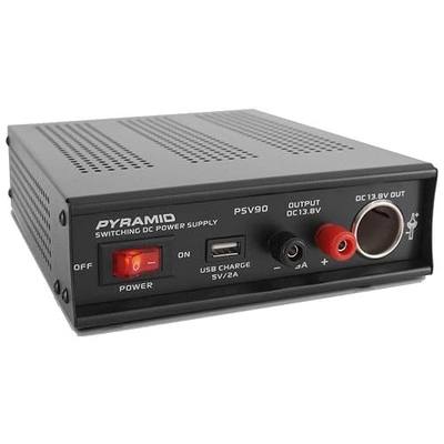 Pyramid Universal Compact Bench Power Supply - 9 Amp Regulated Home Lab Benchtop AC-DC Converter Power Supply for CB Radio, HAM w/ 13.8 Volt DC 115/230V AC Switchable, USB, Cigarette Lighter - PSV90