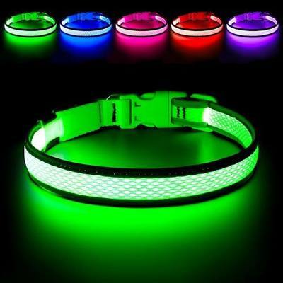 Flashseen LED Dog Collar, Light Up Dog Collar USB Rechargeable, Green, L | Super Bright Lighted Dog Collar, Adjustable Breathable Mesh, Glow Collar for Dog Night Walking