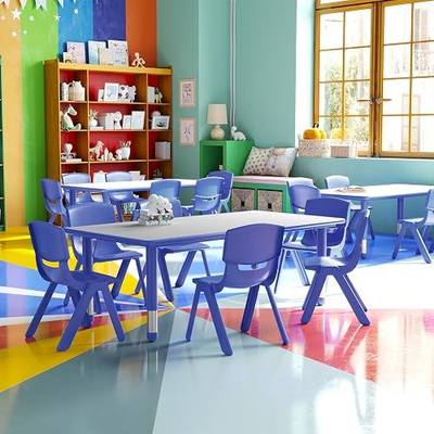 EMMA + OLIVER 23.625" W x 47.25" L Blue Plastic Activity Table Set-6 Chairs