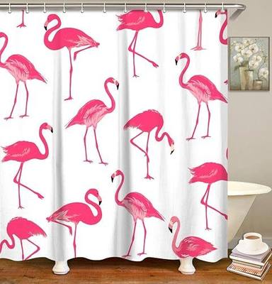 LIVILAN Fabric Flamingo Shower Curtain Set with 12 Hooks Pink Flamingo Bathroom Decor Durable Bath Curtains 70.8" x 70.8", White and Pink Home Decor