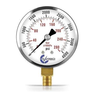 2-1/2" Pressure Gauge, Chrome Plated Steel Case, Dry, 0-4000 psi/kPa, Lower Mount 1/4" NPT