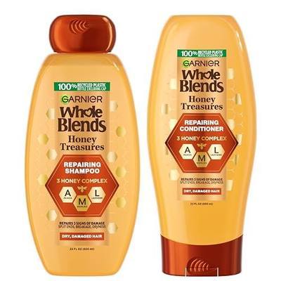 Garnier Whole Blends Honey Treasures Repairing Shampoo and Conditioner Set for Dry, Damaged Hair, 22 Fl Oz (2 Items), 1 Kit (Packaging May Vary)