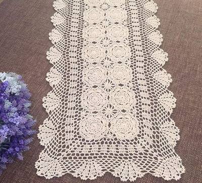 Damanni Rectangular Cotton Handmade Crochet Lace Table Runner Doilies Table Dresser Scarf Décor,16 Inch by 27 Inch,Beige