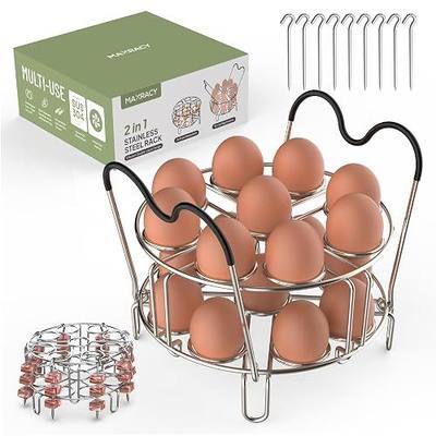 Stackable Egg Steamer Rack Holds 18 Eggs with Handles, Stainless Steel Instant Pot Trivet Fits 6qt/8qt Pressure Cooker, 2-in-1 with Skewers for Grilling