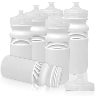 CSBD 20 oz Sports Water Bottles, 6 Pack, Reusable No BPA Plastic, Pull Top Leakproof Drink Spout, Blank DIY Customization for Business Branding, Fundraises, or Fitness White Bottle Clear Lids