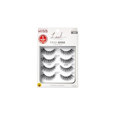 Kiss Lash Couture Reusable Faux Mink Lashes, Jubilee, 4 Pairs, 10mm Length, Trim to Fit, Natural-Look Wispy Flared Strip Lashes with Knot-free Band, Featherlight, Cruelty-Free Vegan