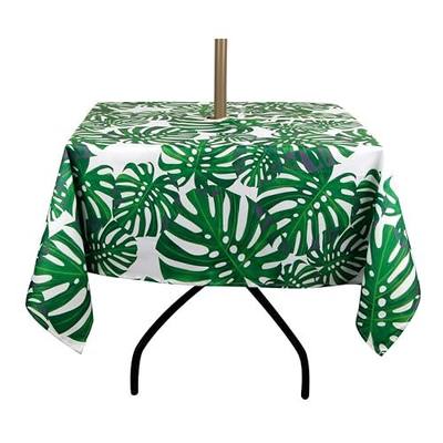 ColorBird Spring & Summer Palm Leaf Outdoor Tablecloth Waterproof Spillproof Polyester Table Cover with Zipper Umbrella Hole for Patio Garden Tabletop Decor, 60" Square, Zippered
