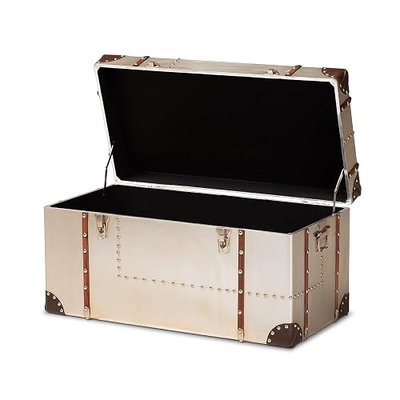 Baxton Studio Bechet Storage Trunk, Silver