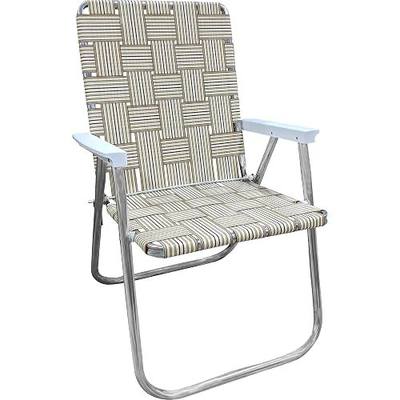 Lawn Chair USA Folding Aluminum Outdoor Patio Lawn Chair | Heavy-Duty Webbed Chairs for Camping, Sports, Beach, Yard & Tailgating | Lightweight Portable | Classic - Tan Stripe with White Arms