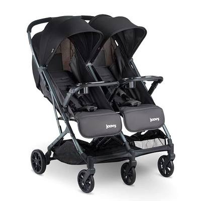 Joovy Kooper X2 Side-by-Side Double Stroller Featuring Dual Snack Trays, One-Handed Fold, Multi-Position Reclining Seats, Adjustable Leg Rests, and 2 Zippered Pockets for Storage, Forged Iron | Side-by-Side Seats, Adjustable Leg Rests, Big Wheels for Smooth Ride, Snack Trays, Storage Pockets, Easy O
