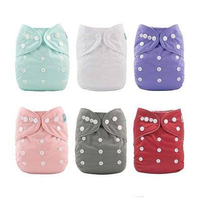 ALVA Baby Cloth Diapers 6 Pack with 12 Inserts Diaper Covers for 0-3T Girl | One Size Adjustable Snaps, Fits 6.6–33 Lbs Baby Boys&girls, Hip Crossover Snaps Prevent Wing Droop for Leak-proof Snug Fit