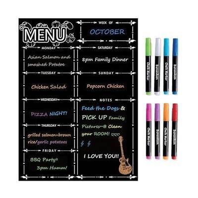 Magnetic Menu Board for Fridge, LiebHome Dry Erase Weekly Menu Planner/Family Calendar 16" x 12" with Grocery List and Notes (Black with 8 Markers)