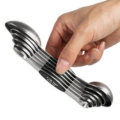 Magnetic Measuring Spoons Set of 6 Dual Sided Stackable Measuring Spoons | Stainless Steel Teaspoon Tablespoon for Measuring Dry and Liquid Ingredients