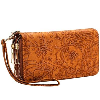 Animal Skin Floral Print Women Wristlet Wallet Double Zip Ladies Travel Wallet 16 Card Slots Large Size