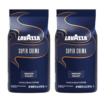 Lavazza Super Crema Whole Bean Coffee, Medium Espresso Roast, Arabica and Robusta Blend, 2.2 lb Bag (Pack of 2)
