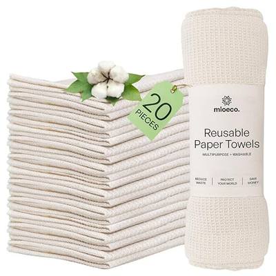 mioeco 20 Pack Reusable Kitchen Paper Towels, Organic Dish Cloths | Highly absorbent, Machine washable, Soft Organic Cotton, Paperless Eco-friendly Alternative, Color Natural