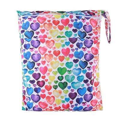 Wet Dry Bag Baby Cloth Diaper Nappy Reusable Washable Two Pockets (Rainbow Hearts)