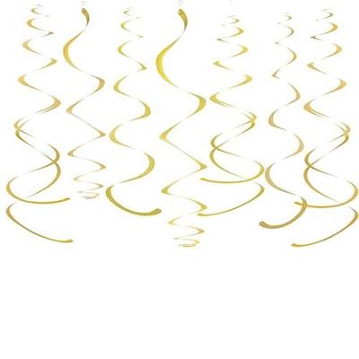 Gold Party Hanging Swirl Decorations Plastic Streamer for Ceiling, Pack of 28