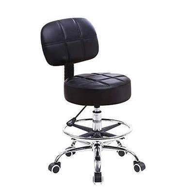KKTONER Swivel Round Rolling Stool PU Leather with Adjustable Foot Rest Height Adjustable Task Work Drafting Chair with Back (Black)