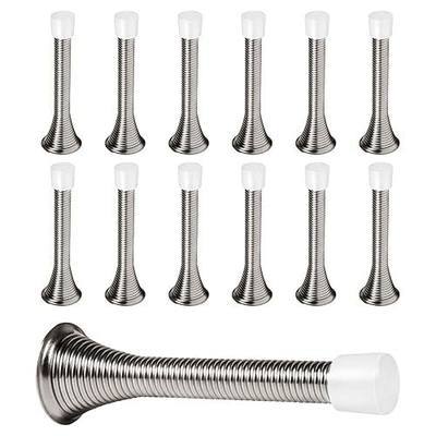 KISEER 12 Pack Spring Door Stops 3 1/4 Inch Flexible Heavy Duty Spring Door Stopper with RustProof Screw Rubber Bumper Tips (Satin Nickel)