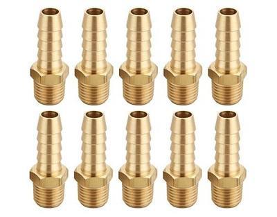 3/8 Inch Hose Barb to 1/4 Inch NPT Male Thread | Brass Air Hose Barb Fittings, Brass Barbed Air Hose Repair Connector, 10 PCS