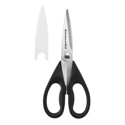 KitchenAid All Purpose Kitchen Shears with Protective Sheath Durable Stainless Steel Scissors, Dishwasher Safe, Soft Grip Comfort Handle, 8.72 Inch, Black