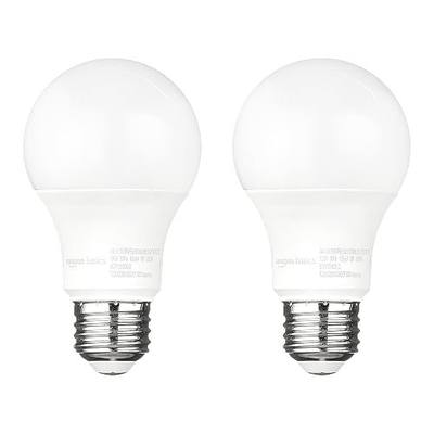 Amazon Basics A19 Dusk to Dawn Sensor LED Outdoor Light Bulbs, 60W Equivalent, Energy-Efficient 9W, Daylight 5000K, E26 Base, Auto On/Off, Porch, 10,000 Hours, 2-Pack