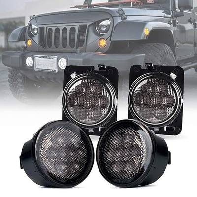 Smoked Turn Signal & Side Marker Lights Kits Compatible with 07-18 Jeep JK | High-Intensity LED Chips, ABS Plastic Shell, PC Lens, IP65 Waterproof, Plug N Play