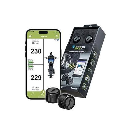 FOBO Bike 2 TPMS (Black) - Wireless Tire Pressure Monitoring System with Bluetooth 5.0 | Real-Time Tire Pressure Sensor | Easy DIY Installation for Motorcycle | Compatible with iOS & Android