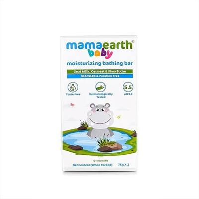 MAMAEARTH Baby Bathing Bar with Goat Milk, Oatmeal & Shea Butter, 2 x 75g | Formulated with goat milk, oatmeal, and shea butter.