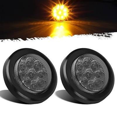 Partsam 2Pcs 2 Inch Round Amber Led Side Marker and Clearance Lights 9 Diodes Smoke Lens w Reflectors Trailer Truck Lights Submersible 12V Grommets Pigtails, Sealed 2 Round Led Marker Trailer Lights