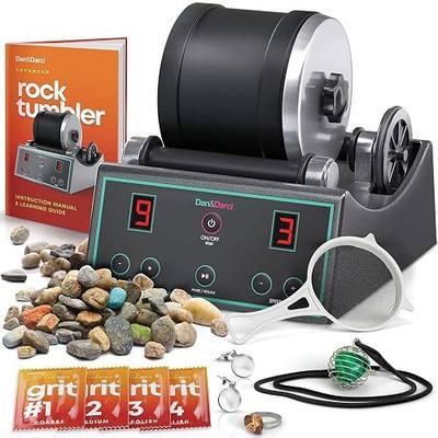 Dan&Darci Advanced Professional Rock Tumbler Kit - with Digital 9-Day Polishing Timer & 3 Speed Settings - Turn Rough Rocks into Beautiful Gems : Great Science & STEM Geology Toy for Kids All Ages