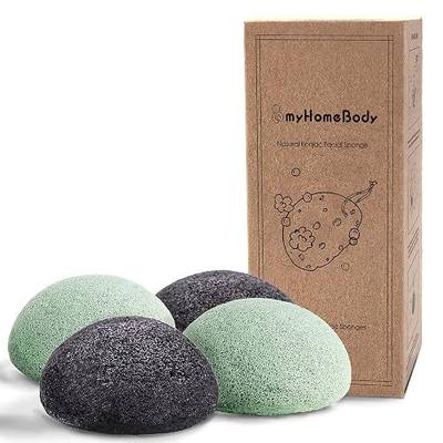 myHomeBody Natural Konjac Facial Sponges, Sage Green & Graphite Gray | Natural Konjac Sponge, Charcoal Face Sponge, Gentle Face Cleansing, Facial Exfoliation, With Aloe Vera and Activated Charcoal