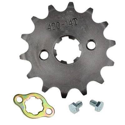 HIAORS 420 14T Front Sprocket Compatible with 140cc Engine 50cc 70cc 110cc 125cc 160cc TaoTao DB14 Z50 CT70 Speed Mini Bike SSR70 Roketa Coolster Sunl Lifan Chinese ATV Quad Dirt Bike Parts 17mm
