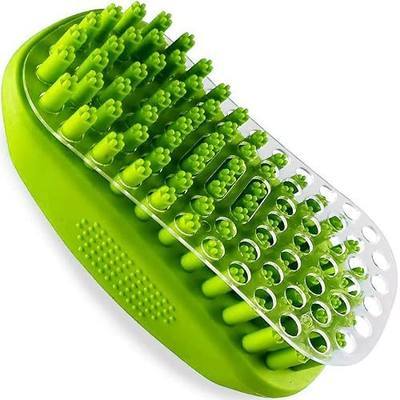 Rubber Curry Brush for Short Haired Dogs, Gentle Curry Comb with Removable Screen, Use Wet as Bath Scrubber or Dry for Grooming Loose Hair