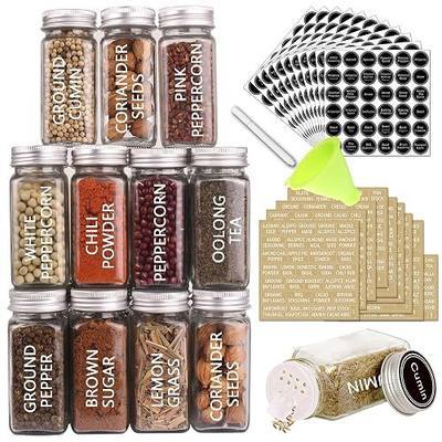 SWOMMOLY 36 Pcs Glass Spice Jars with Lids, 4oz Spice Bottles with Labels | Empty Spice Containers with Shaker Lids, Chalk Marker, Funnel - Seasoning Containers for Spice Racks, Cabinets, Drawers