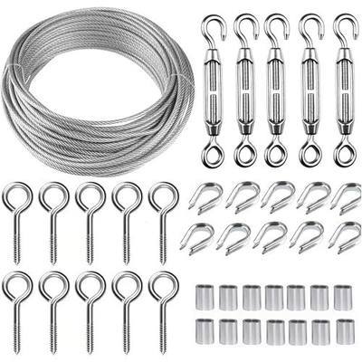TooTaci Turnbuckle Wire Tensioner Kit, 100ft 1/16 Vinyl Coated Wire Rope | 2mm PVC Coated Steel Wire Cable with M5 Turnbuckles & Vine Eyes for Plants/Wire Trellis Kit/Outdoor Hanging Kit/Fence/Curtain