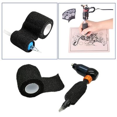 Tattoo Grip Cover Wrap - Yuelong 24pcs 2” x 5 Yards Black Disposable Cohesive Tattoo Grip Tape Wrap Elastic Bandage Rolls Self-Adherent Tape for Tattoo Machine Grip Tube Accessories, Sports Tape