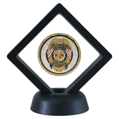 SH Challenge Coin Display Frame, 3D Floating Display Case Stand Holder, Medallion Medal Specimen Military Coin Clear Box (Black)