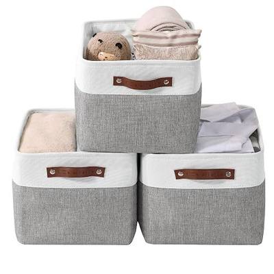 DECOMOMO Storage Bins, Large Fabric Storage Baskets for Shelves 3 Pack | 15 x 11 x 9.5 inches Decorative Linen Closet Organizers (Grey & White)