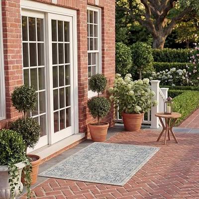 SAFAVIEH Washable Rug Outdoor Courtyard Collection - 2' x 3'7", Grey & Navy, Non-Shedding & Easy Cleaning, Ideal for Patio, Front Door, Entryway, Doormat (CY8680-36812)