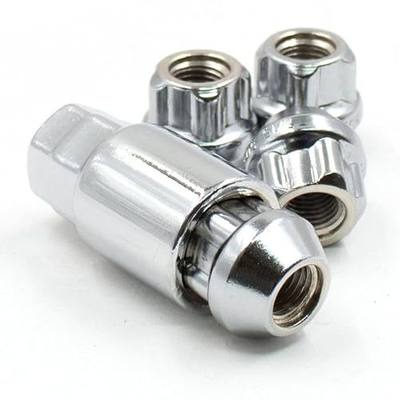 Wheel Accessories Parts 4 Locks + Key M12 x 1.75 12 x 1.75 Thread Open End 0.83" Long Locking Wheel Lug Nuts Lock Chrome Dual Hex Key 13/16" and 3/4" Hex Fits 1997 to 1999 Ford F150 Navigator