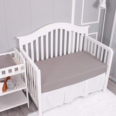 Belsden Crib Skirt with Durable Woven Platform for Boy and Girl, 2 Long Sides Pleated, Split Corners Dust Ruffle for Easy Placement Inside of Standard Crib, 14 inches (36cm) Length Drop, White Color
