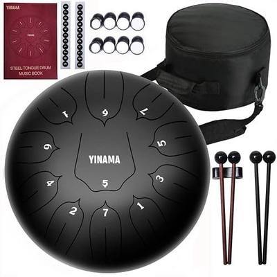 Steel Tongue Drum Percussion Instrument 11 Notes 10 inches Black