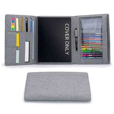 Folio Cover Compatible with Rocketbook Fusion, Panda, Everlast, Waterproof Fabric, Multi Organizer with Pen Loop, Zipper Pocket, Business Card Holder, fits A4 Size Notebook, Gray