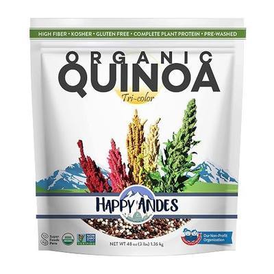 Happy Andes Tri-Color Organic Whole Grain Quinoa Non-GMO, Non Gluten, Ready to Cook Food for Oats & Seeds Recipes, Healthy Meal with Vitamins & Protein, Best Value, 3 lb