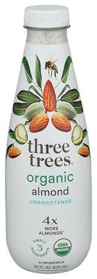 Three Trees Almond Milk Unsweetened, Organic, Plant Based, Dairy Free – 10.5g Protein, 4x More Almonds, Clean 4-Ingredient, Sugar Free, No Gum or Oil, Vegan, (28 FL OZ)